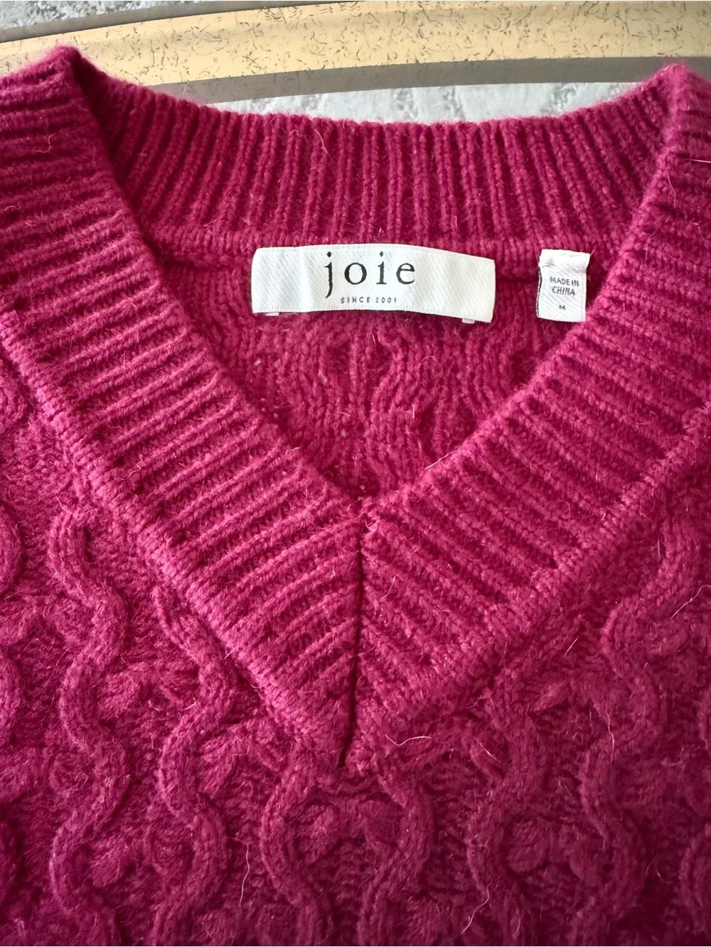 Joie Raspberry Cable-Knit V-Neck Sweater - Picture 2 of 9